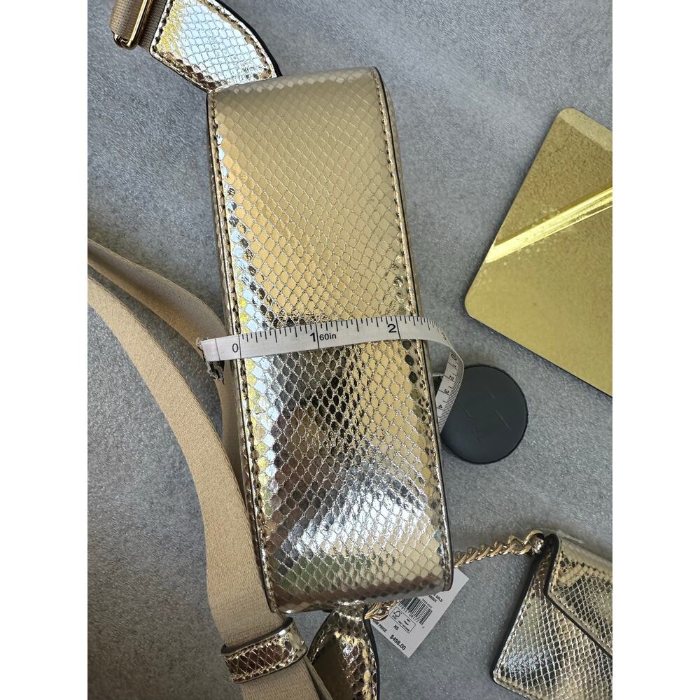 NWT Michael Kors Maisie Gold Metallic Snake Embossed Camera Crossbody Bag+Wallet - Picture 5 of 9